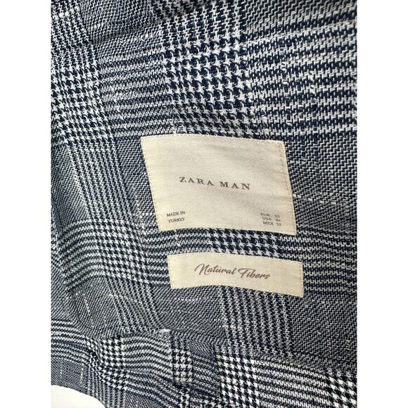 Zara Man Blazer Jacket Plaid Houndstooth Navy Blue & White US Men's Size 42 - Picture 6 of 13